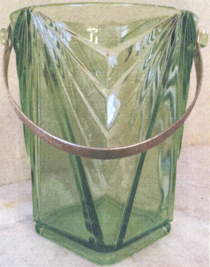 Pyramid Green Ice Tub & Metal Handle by Indiana Glass-1