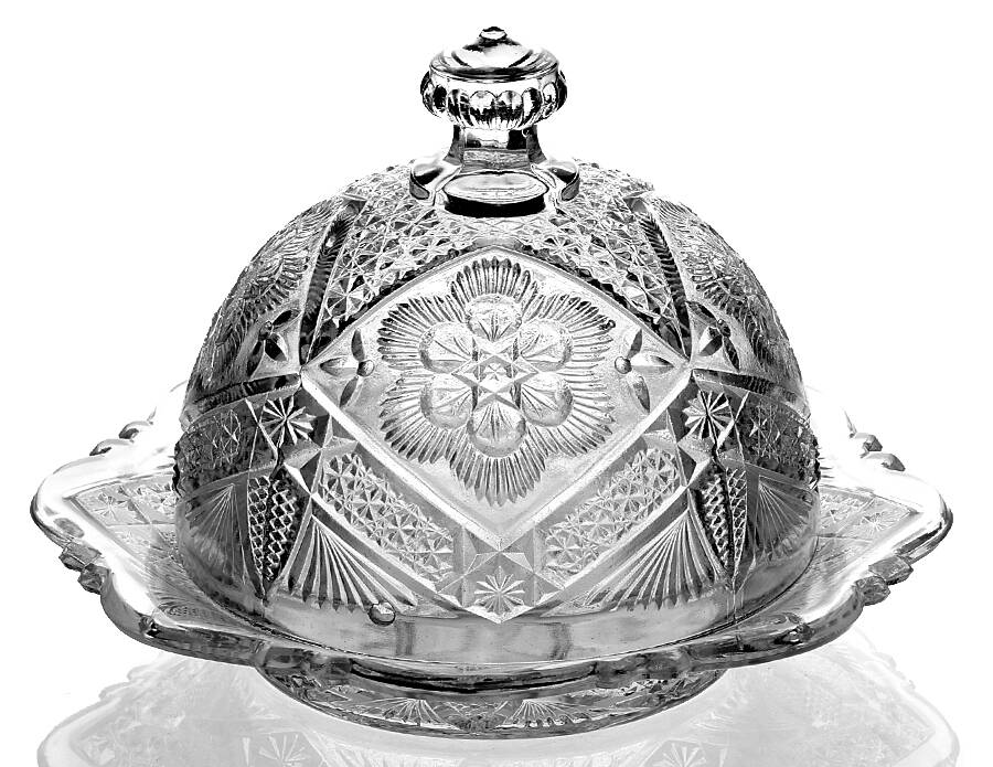 Rayed Flower Round Covered Butter by Indiana Glass-1