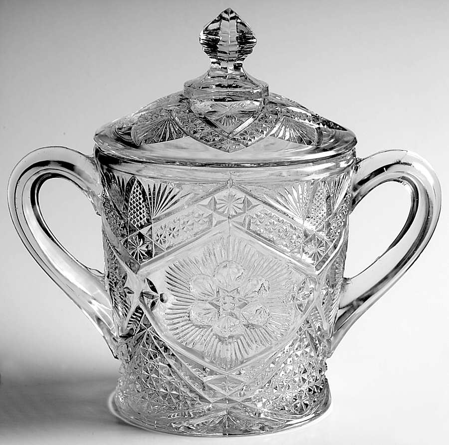 Rayed Flower Sugar Bowl & Lid by Indiana Glass-1