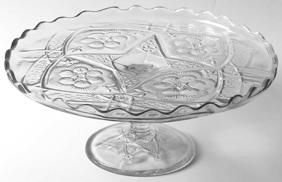 Rayed Flower 9" Diameter Pedestal Cake Stand by Indiana Glass-1