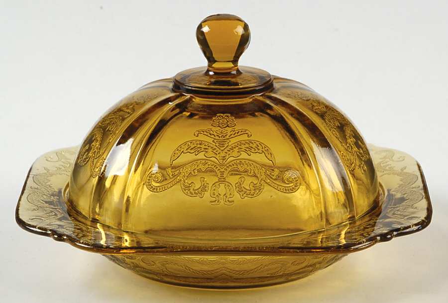 Recollection Amber Round Covered Butter by Indiana Glass-1