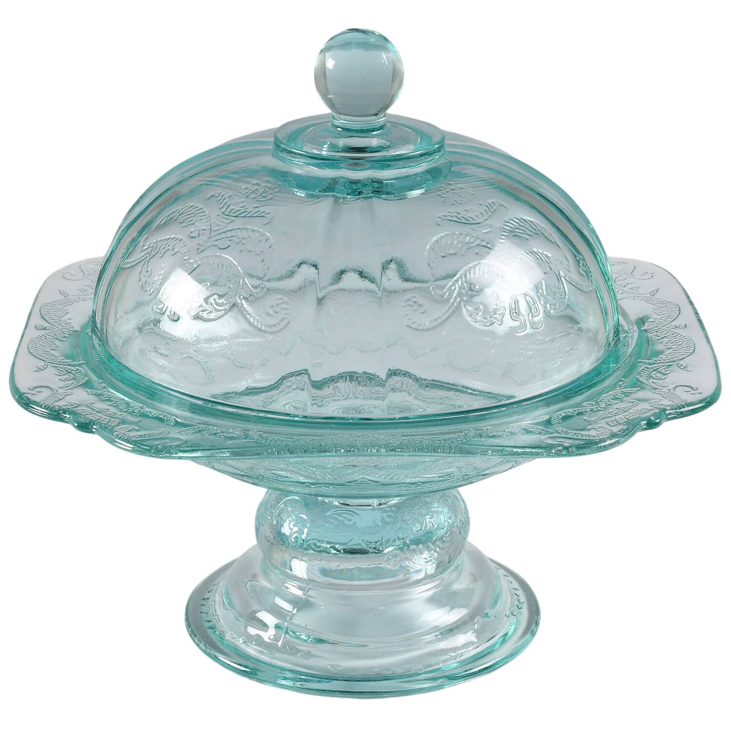 Recollection Green (Teal) Footed Candy Dish & Lid by Indiana Glass-1