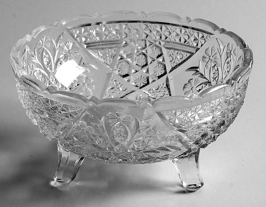 Rosette with Pinwheels 7" 3-Toed Footed Bowl by Indiana Glass-1