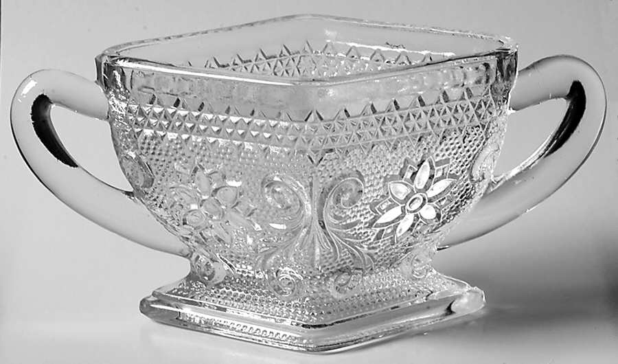 Sandwich Clear Diamond Shape Open Sugar by Indiana Glass-1