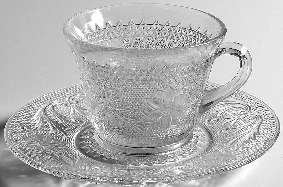 Sandwich Clear Cup & Saucer Set by Indiana Glass-1