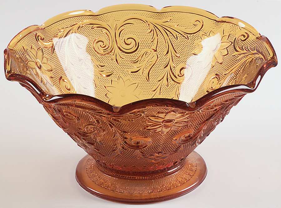 Sandwich Amber 10" Ruffled Bowl by Indiana Glass-1