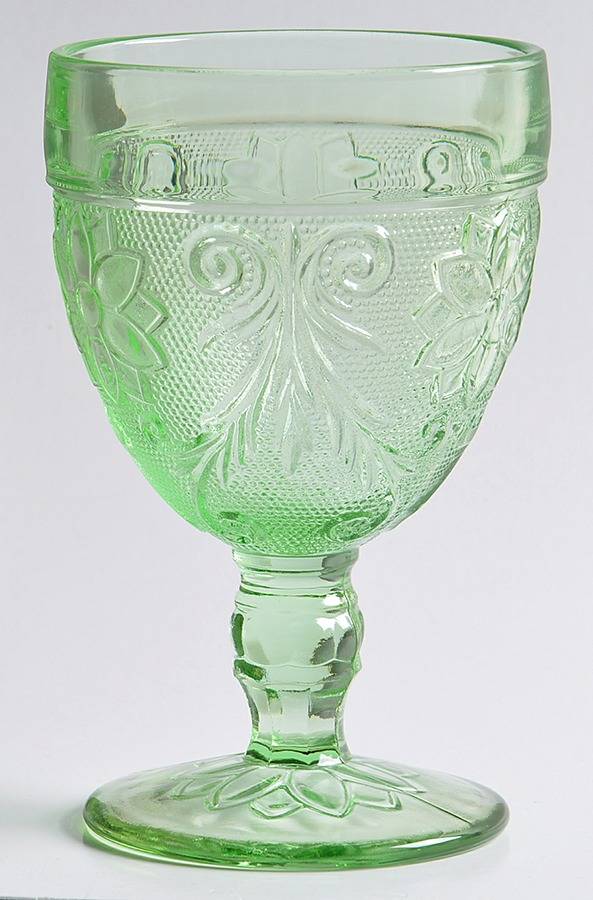 Sandwich Green Water Goblet by Indiana Glass-1