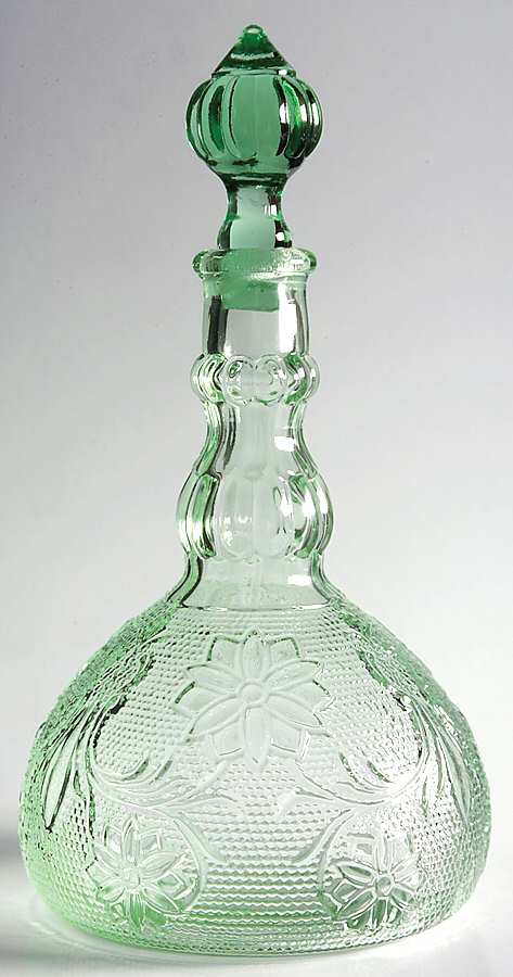 Sandwich Green Decanter & Stopper by Indiana Glass-1
