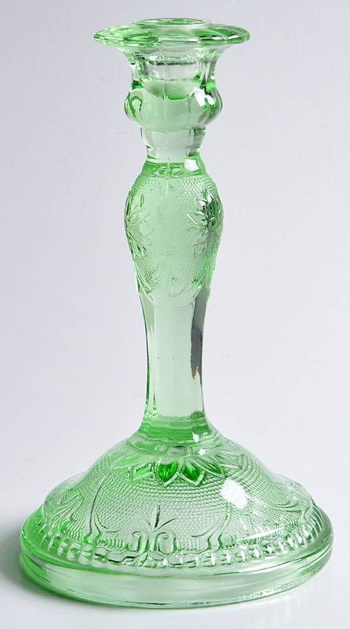 Sandwich Green Tall Single Light Candlestick by Indiana Glass-1