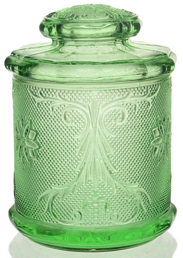Sandwich Green Medium Canister & Lid by Indiana Glass-1