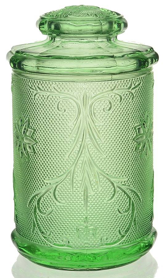 Sandwich Green Large Canister & Lid by Indiana Glass-1