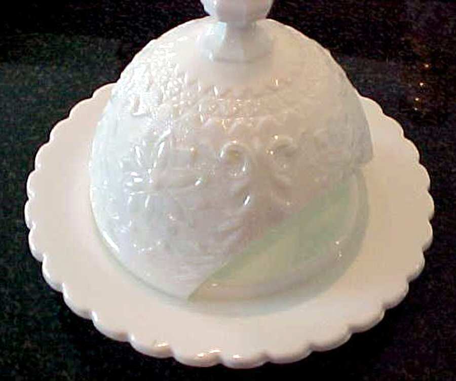 Sandwich Milk White Round Covered Butter by Indiana Glass-1