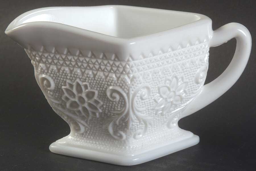 Sandwich Milk White Diamond Shape Creamer by Indiana Glass-1