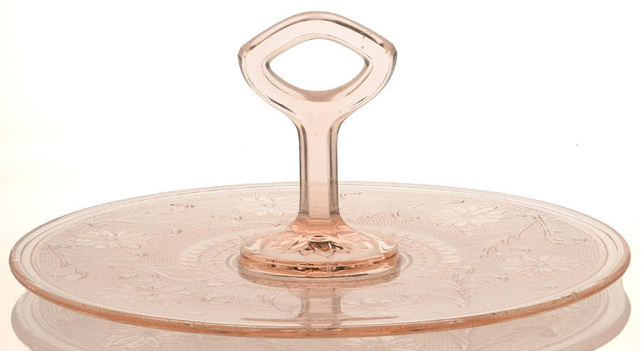 Sandwich Pink Center Handle Tray by Indiana Glass-1