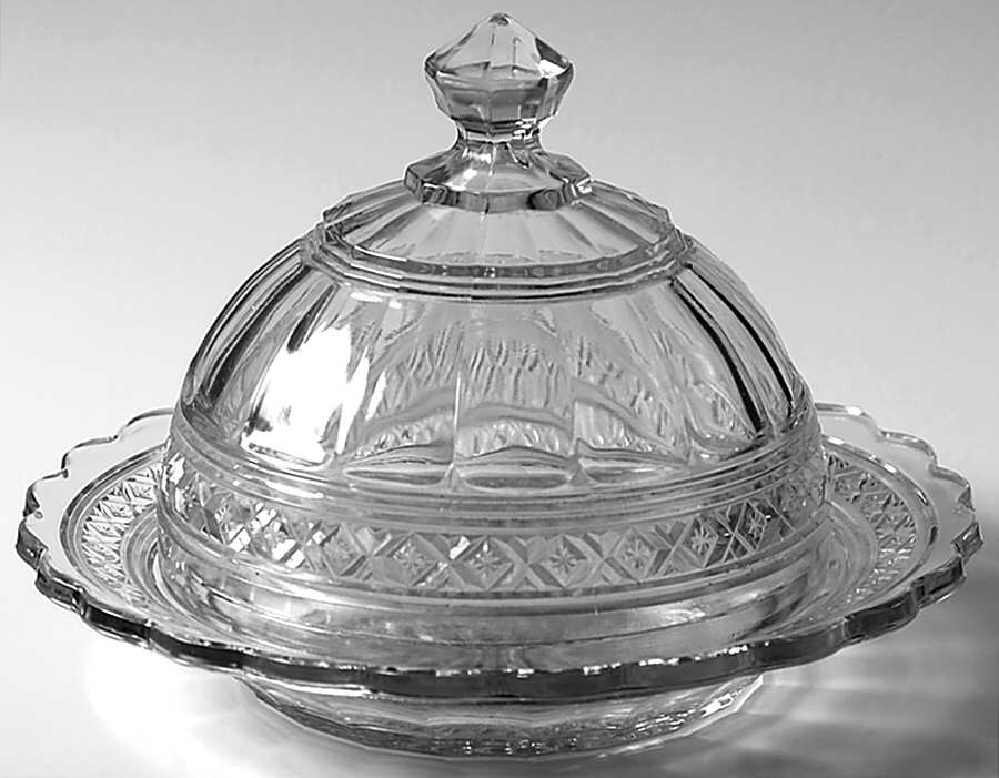 Star Band Round Covered Butter by Indiana Glass-1
