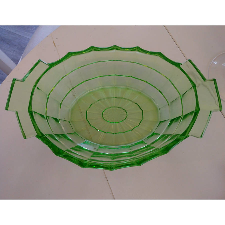 Tea Room Green 11" Oval Handled Bowl by Indiana Glass-1