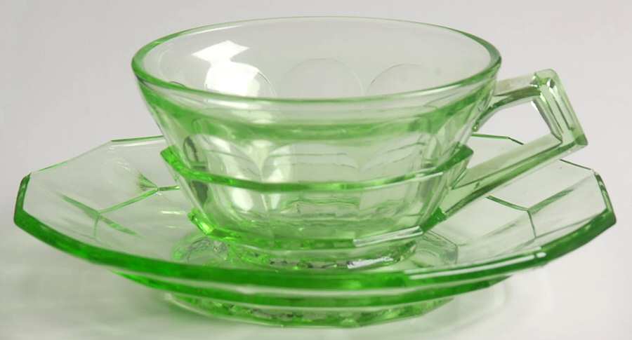 Tea Room Green Cup & Saucer Set by Indiana Glass-1