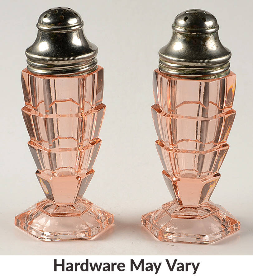 Tea Room Pink Footed Shaker Set & Metal Lids by Indiana Glass-1
