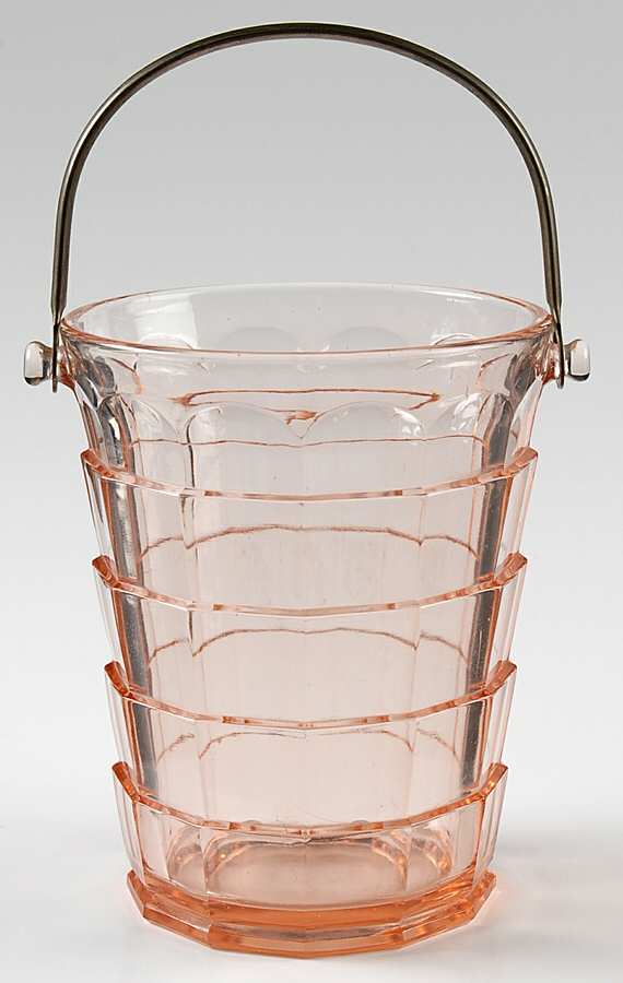 Tea Room Pink Ice Bucket with Detachable Handle by Indiana Glass-1