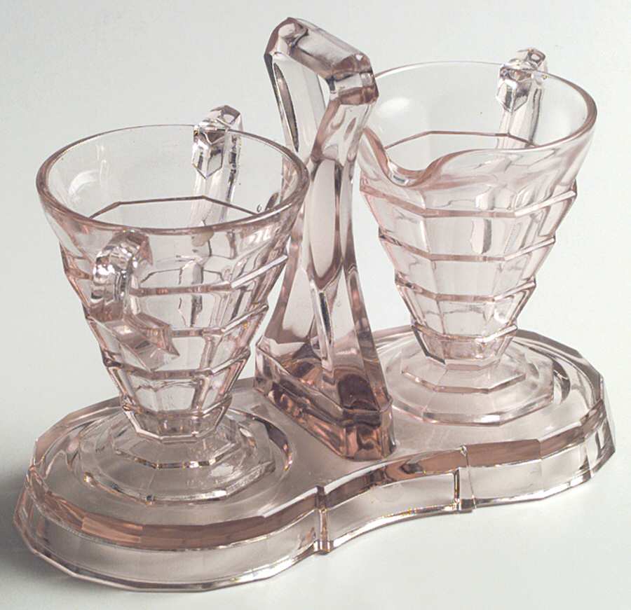 Tea Room Pink Mini Creamer, Sugar and Tray Set by Indiana Glass-1
