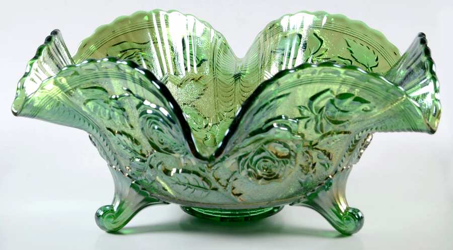 Lustre Rose Helios 11" Round 3-Toed Crimped Bowl by Imperial Glass-Ohio-1