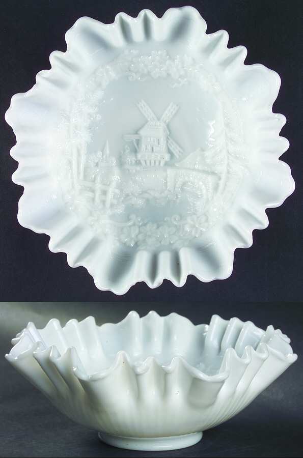 Windmill Milkglass 9" Round Crimped Bowl by Imperial Glass-Ohio-1