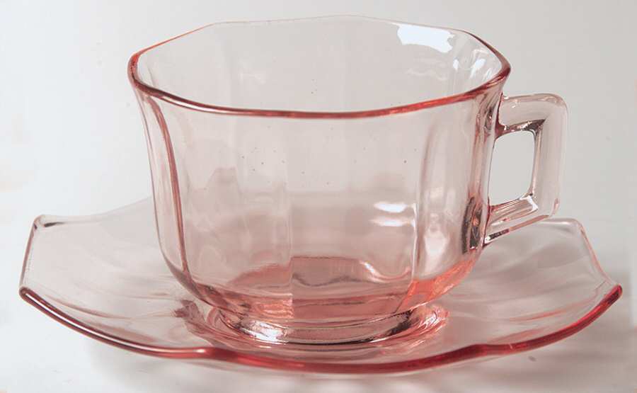 Molly Pink Cup & Saucer Set by Imperial Glass-Ohio-1