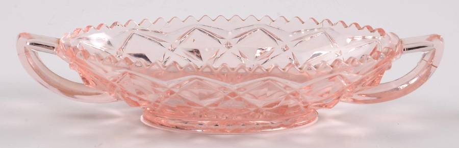 Diamond Block Pink Handled Pickle Dish by Imperial Glass-Ohio-1