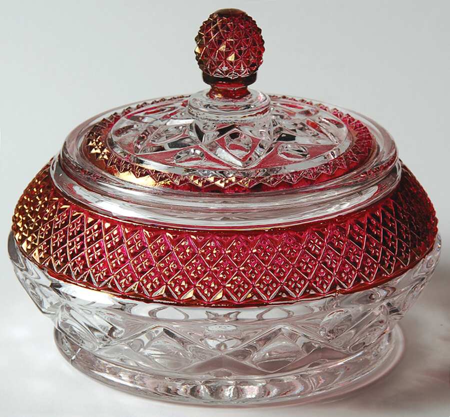 Cape Cod Ruby Flash Round Puff Box with Lid by Imperial Glass-Ohio-1
