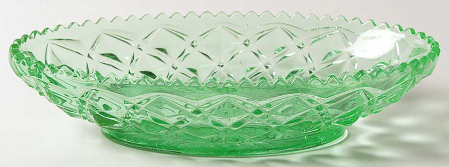 Diamond Block Green Pickle Dish by Imperial Glass-Ohio-1