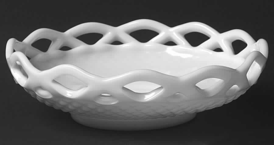 Laced Edge Milk Glass 8" Shallow Round Bowl by Imperial Glass-Ohio-1