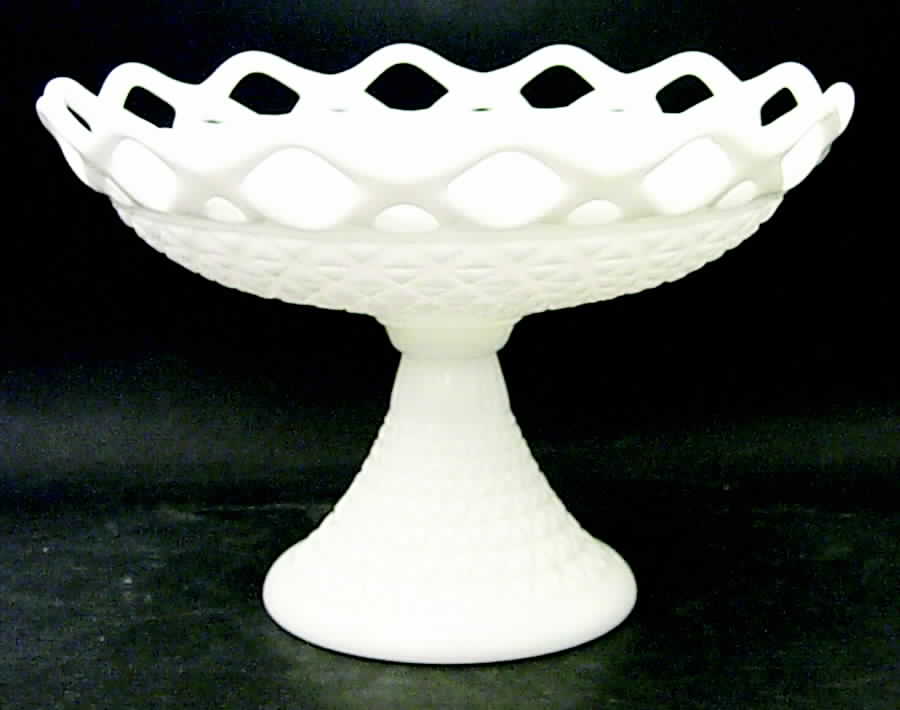 Laced Edge Milk Glass Large Footed Fruit Bowl by Imperial Glass-Ohio-1