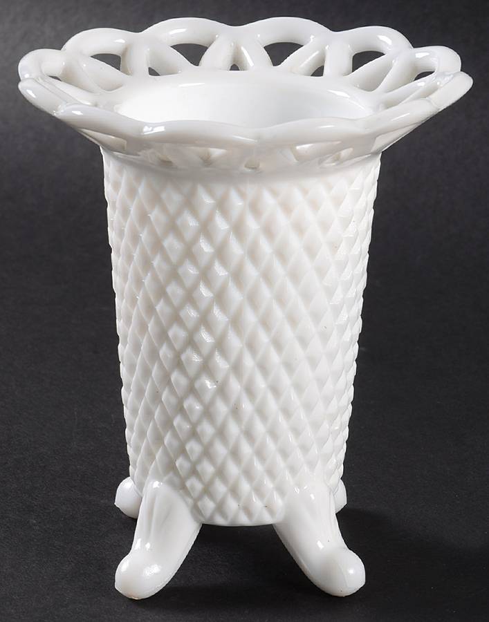 Laced Edge Milk Glass 5" 4-Toed Flower Vase by Imperial Glass-Ohio-1