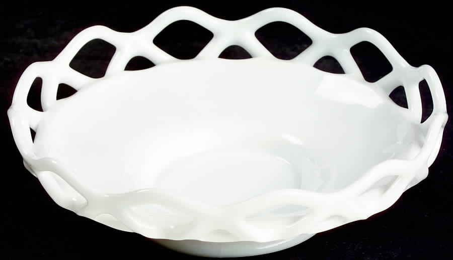Laced Edge Milk Glass 6" Shallow Round Bowl by Imperial Glass-Ohio-1