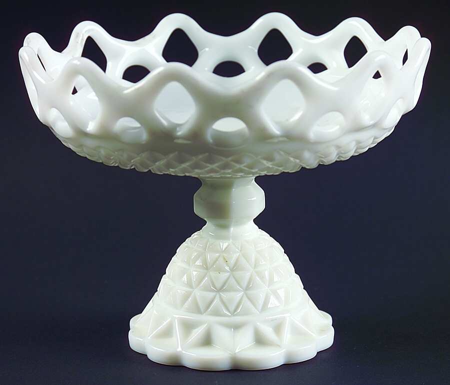 Laced Edge Milk Glass Round Compote (Height X Width) by Imperial Glass-Ohio-1