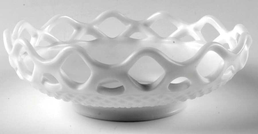 Laced Edge Milk Glass 7" Shallow Round Bowl by Imperial Glass-Ohio-1