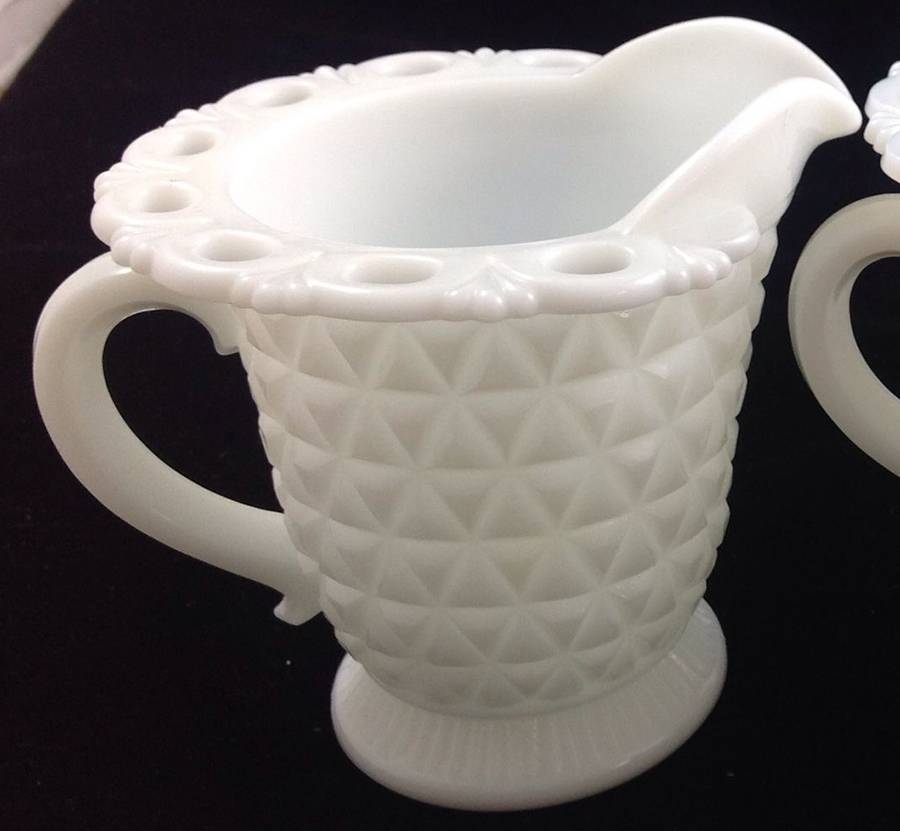 Laced Edge Milk Glass Footed Creamer by Imperial Glass-Ohio-1
