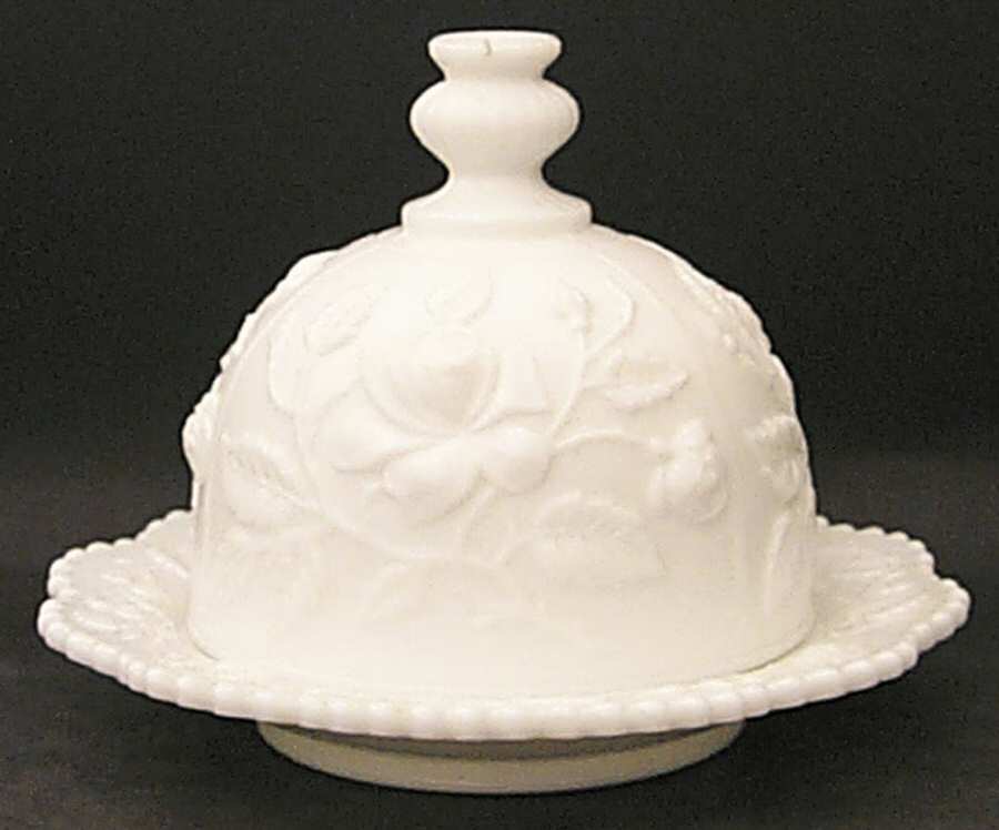 Rose Milk Glass Round Covered Butter by Imperial Glass-Ohio-1