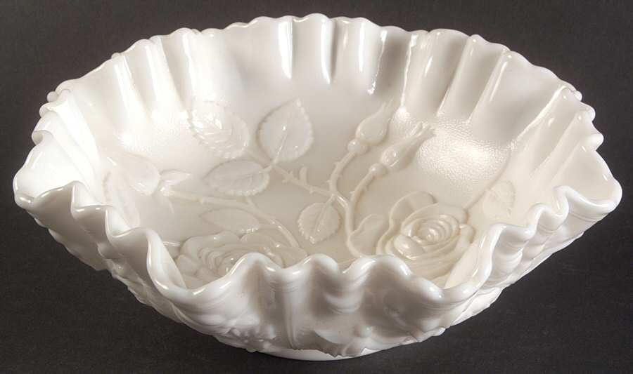 Rose Milk Glass 9" Round Crimped Bowl by Imperial Glass-Ohio-1