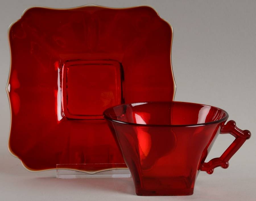 Hazen Ruby Cup & Saucer Set by Imperial Glass-Ohio-1