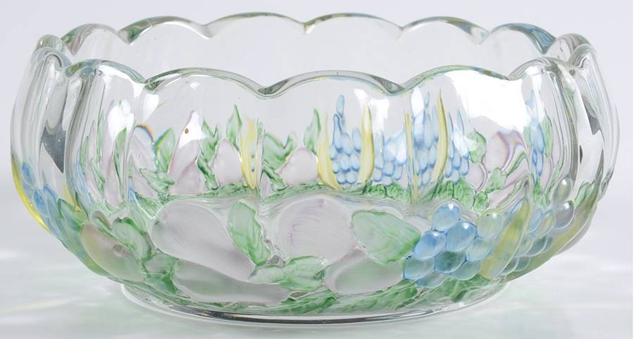 Garland Flashed Blue Grapes 6" Round Bowl by Indiana Glass-1