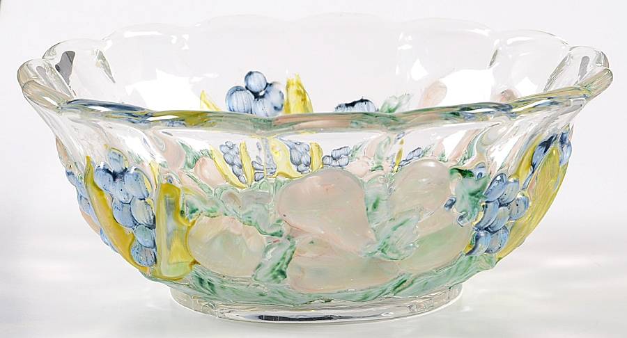 Garland Flashed Blue Grapes Cereal Bowl by Indiana Glass-1