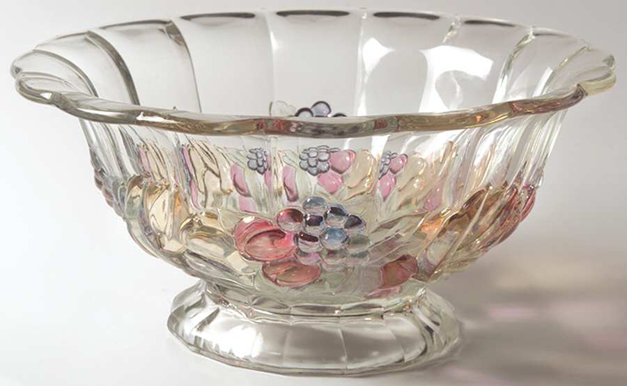 Garland Flashed Blue Grapes 10" Footed Bowl by Indiana Glass-1