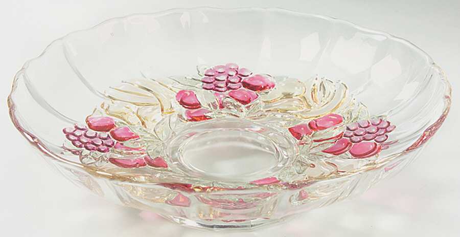 Garland Flashed Blue Grapes Large Fruit Bowl by Indiana Glass-1
