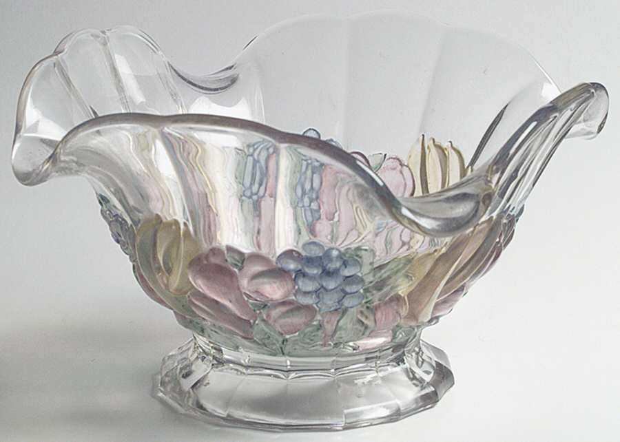 Garland Flashed Blue Grapes Crimped Bowl by Indiana Glass-1