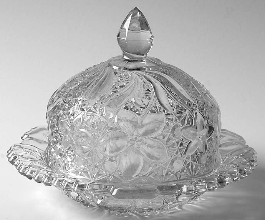 Daisy and Button with Narcissus Clear Round Covered Butter by Indiana Glass-1