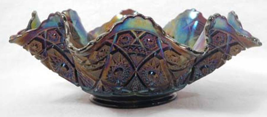 Diamond Lace Purple Crimped Bowl by Imperial Glass-Ohio-1