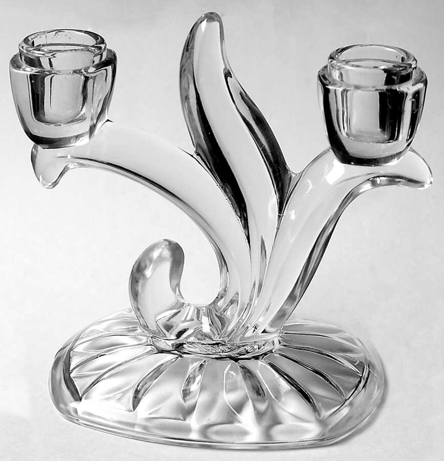 Lotus Blossom Clear Double Light Candlestick by Indiana Glass-1
