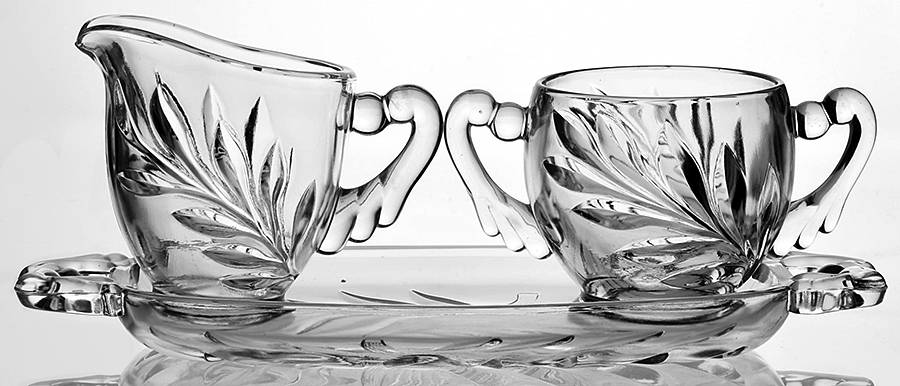 Willow Clear Creamer, Sugar and Tray Set by Indiana Glass-1