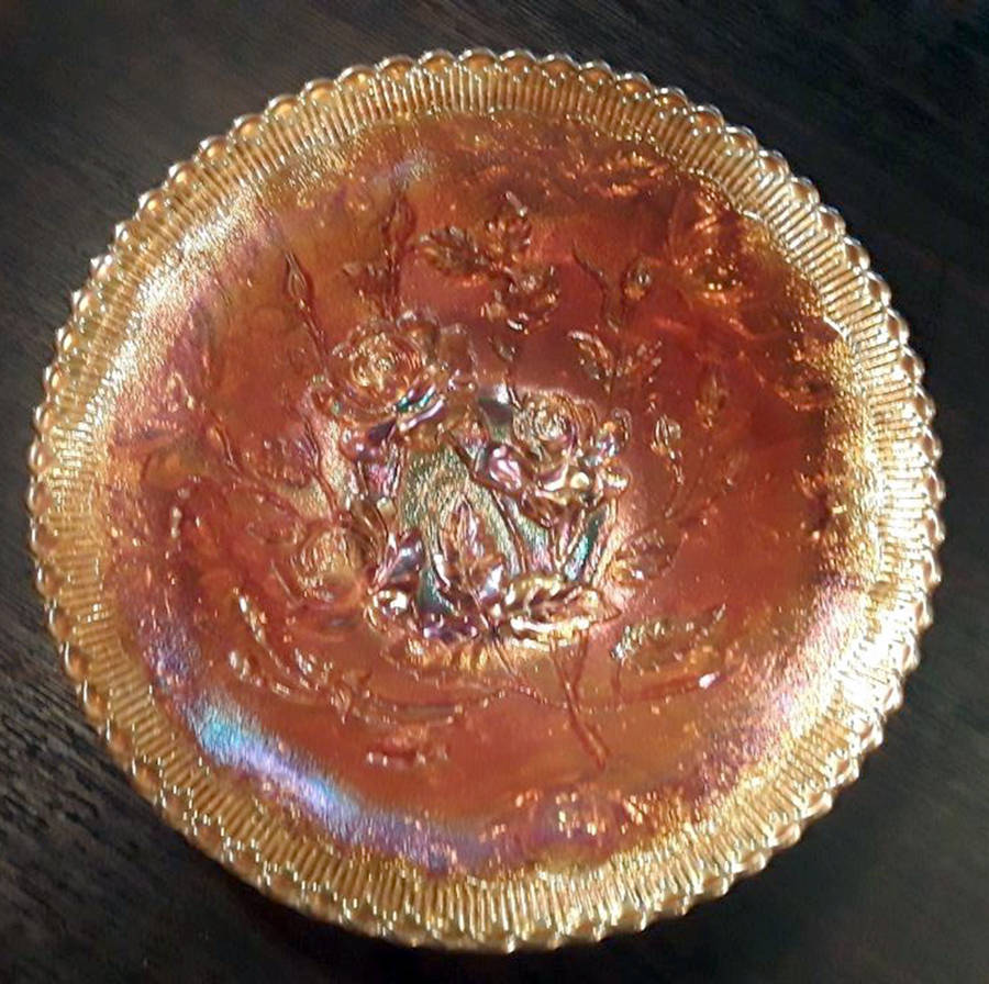 Open Rose Marigold 10" Round Bowl by Imperial Glass-Ohio-1
